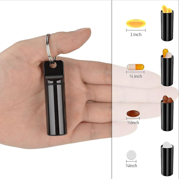 Liten bærbar pilleboks nøkkelring (3-pakning), aluminiumlegering mini pilleorganisator etui beholder for veske, vanntett metall pilleholder for utendørsleir