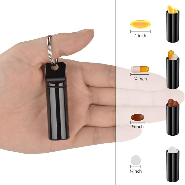 Liten bärbar pillerburk nyckelring (3-pack), aluminiumlegering minipillerorganisatör fodral behållare för handväska, vattentät metallpillerhållare för utomhusläger