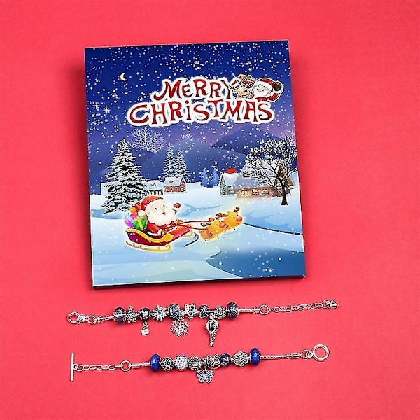 Julkalender 2024 - Armbandssats med Jultema i Blått för Flickor - 24 Dagar Julnedräkning med DIY (A)