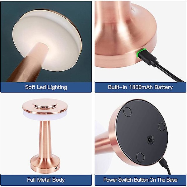 Retro Bar Bordlampe LED Genopladelig Skrivebordslampe Stue Dekoration Lampe Camping Luces Soveværelse Kaffe Dekoration Chambre Nattelys, MINI guld
