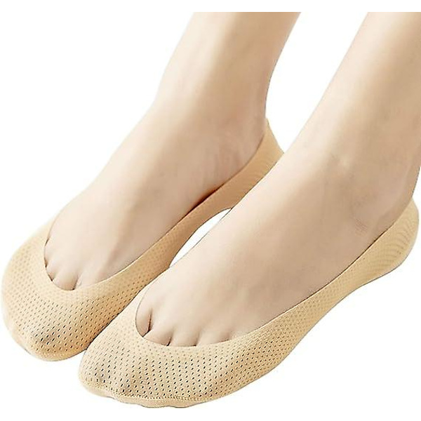 4 par låga No Show Liner-strumpor för kvinnor Andas Mesh Bomull Nylon Dolda Osynliga Strumpor Anti-halk för Båt Loafer Sneakers, 4 beige