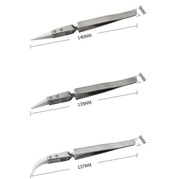 3 stk. antistatiske inverterede keramiske pincetter