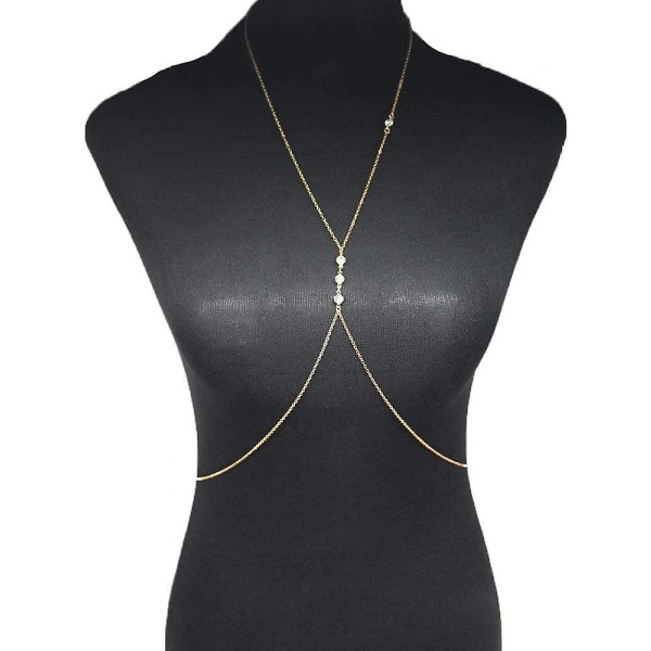 Wabjtamfashion Simple Belly Body Chain Halsband Bikini Body Harness Sexig kristallkedja för kvinnor och tjejer (guld)