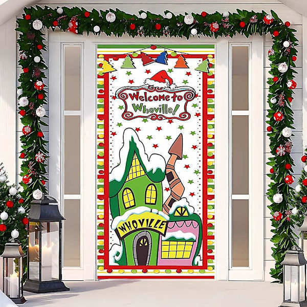 Juldörröverdrag Merry Grinchmas Font Veranda Skylt Vinter Nyår Jul Dekorationer Och Tillbehör För Hemfest