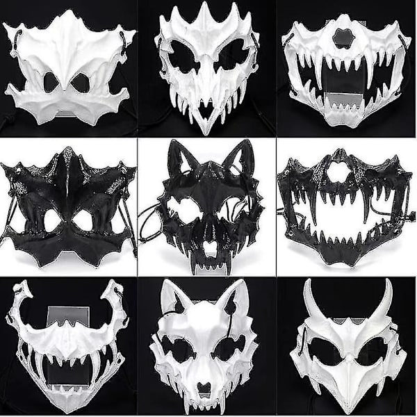 Japanilainen naamio aikuisille - Resininen puoli-kasvovalkoinen kallo pelottava kauhu naamio - Cosplay-asujuhlat Halloween-koristeellinen roolipeli