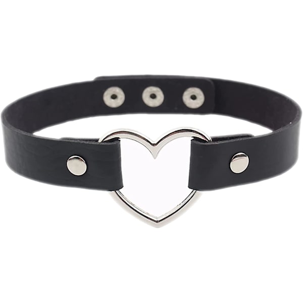 PU-nahkainen goottilainen punk-choker lyhyt kaulakoru sydämenmuotoisella liittimellä (musta)