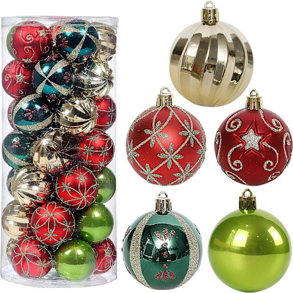 Julgranspynt, 30-pack Julgranskulor Dekorationssats 2,36 tum Röd Grön Och Guld Julgranskulor Oförstörbara Hängande Julgranspyntssats