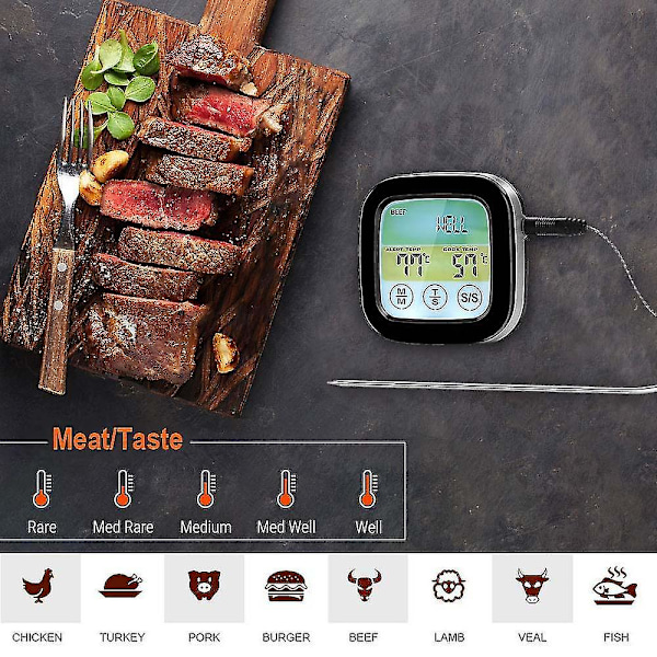 Trådlös Grilltermometer för Grillning, Digital Kötttermometer med Dubbla Sondes, Timer, Alarm, Röktermometer för Kök, Ugn, Mat med