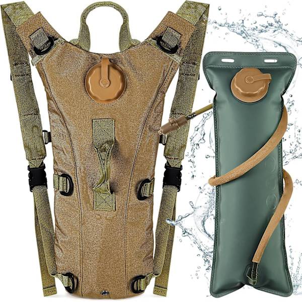 Lättviktsryggsäck för vätska med 3L vattenbehållare, unisex löpning ryggsäck för mountainbike cykling vandring, khaki