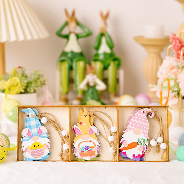 9 st/ask 3-fack Easter-hänge Bunny Carrot Ansiktslös Tomte Hängande Dekorationer Påskfest Dekor (B)