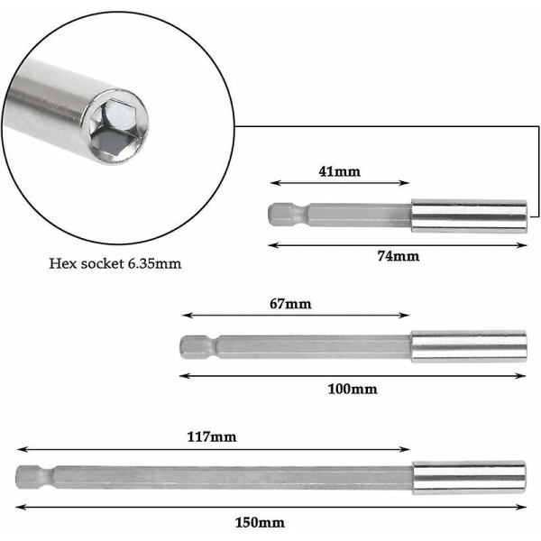 Magnetic Hexagonal Screwdrivers For Drill Bits, Magnetic Bit Holder 3 Different Sizes