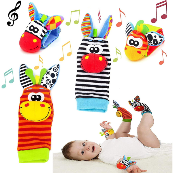 Baby Rattle Socks Handled Rattle Foot Finder Socks Set, Baby Rattle Toy Djur