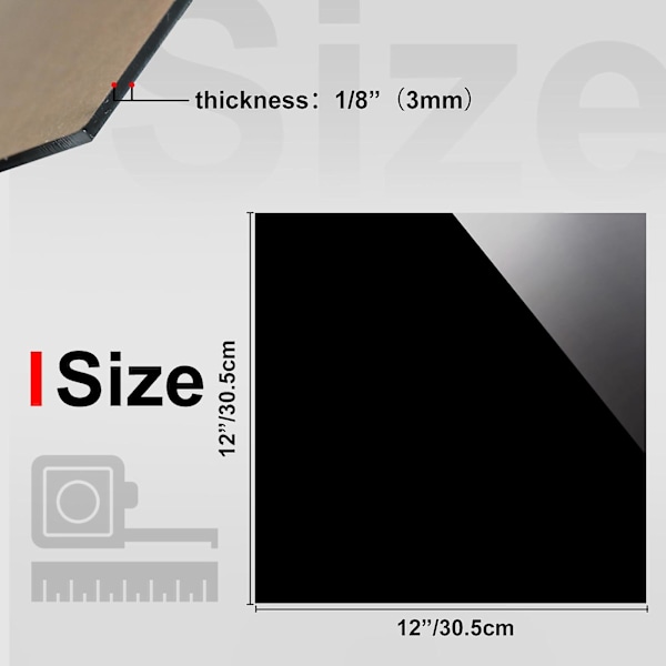 2-pack akrylskivor, 1/8 tum (3 mm) svarta plexiglasskivor, svart plastskiva med skyddspapper för DIY-projekt, hantverk, 15 x 15 cm