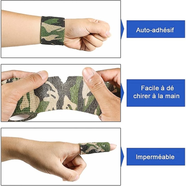 6 rullar kamouflage kohesiv tejp självhäftande kamouflagebandage, 5m*4,5cm
