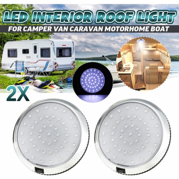 Lämplig för husvagn RV Taklampa - Vitt ljus Round Dome Light - Universal med Switch 12V 46 LED (2st)