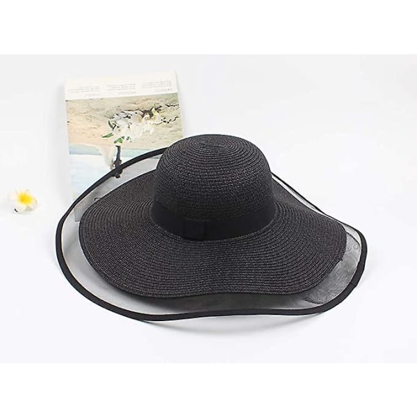 Dame Floppy Hatter Foldbare Halm Solhatter Sommerhatt Elegant Mesh Reisehatt Bred Bremskjerm Hodeplagg UV-beskyttelse Strandhatt Selskaphatt