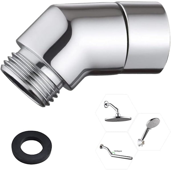 Handdusch adapter 135 grader 1/2\" vinkel lutning duschhuvud adapter vinkel för handdusch koppar vinkel duschslang med packning (Silver)