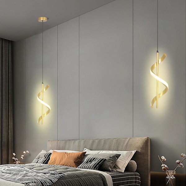 Spiral LED-pendellampe i guld med høj lysstyrke og øjenbeskyttelse, LED-hængelampe til stue, cafe, familie, varmt lys