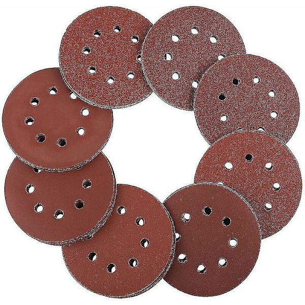 Slippapper 125 mm - 100 stycken slippapper för excentrisk slipmaskin 8 hål var 20 x luolv