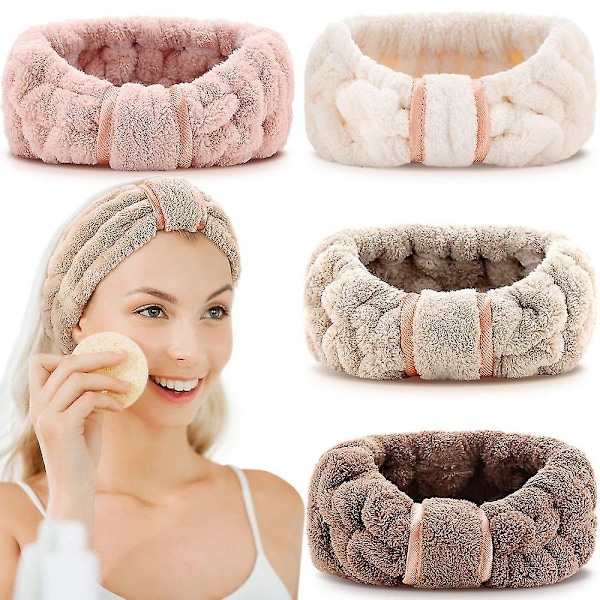 4 Pack Microfiber Headbands Spa Facial Headbands Makeup Headbands Elastic Terry Cloth Head Wrap For Women Girls Washing Face Makeup Shower Yoga Sports