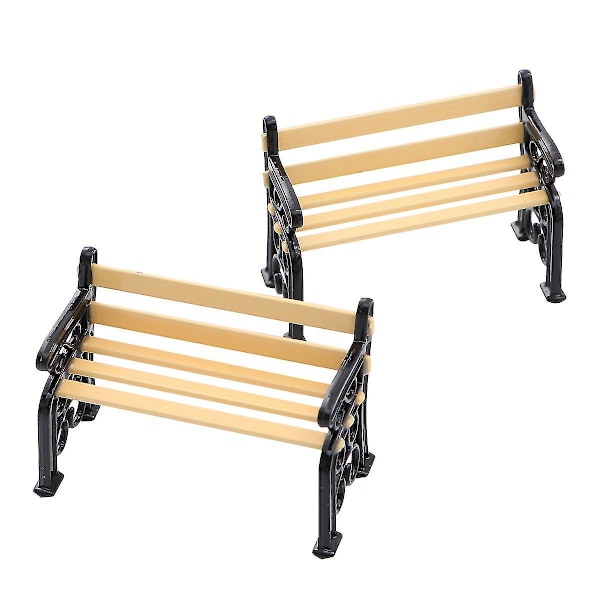 2 stk. Mini husbænk miniature møbler park stol have landsby gårdhave bænk (sort)