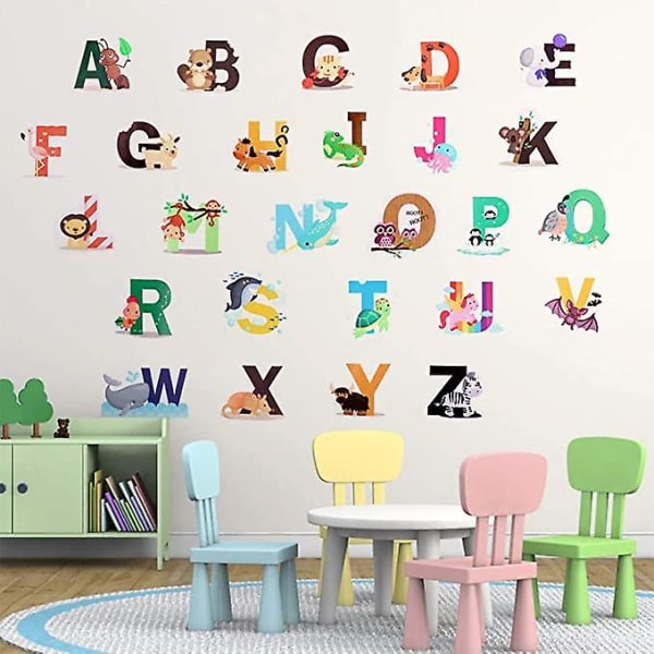 ABC English Alphabet Wall Stickers, Nursery Room Stickers, Animal Wall Stickers, Baby Børneværelse Vægdekoration til stue