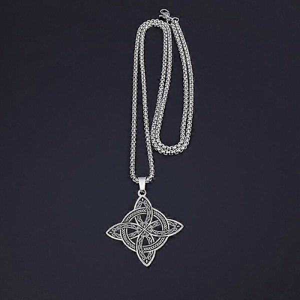 Vintage Silverfärgad Häxknut Rostfritt Stål Hängsmycke Halsband För Män Kvinnor Klassisk Keltisk Knut Fest Street Amulett Smycken
