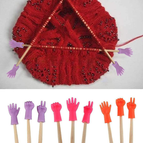 Stickningsskydd för stickor, gummipluggar för stickspetsar, Rock Paper Scissors-stickspetsar, stopp för stickning och virkning (lila+rosa+ora