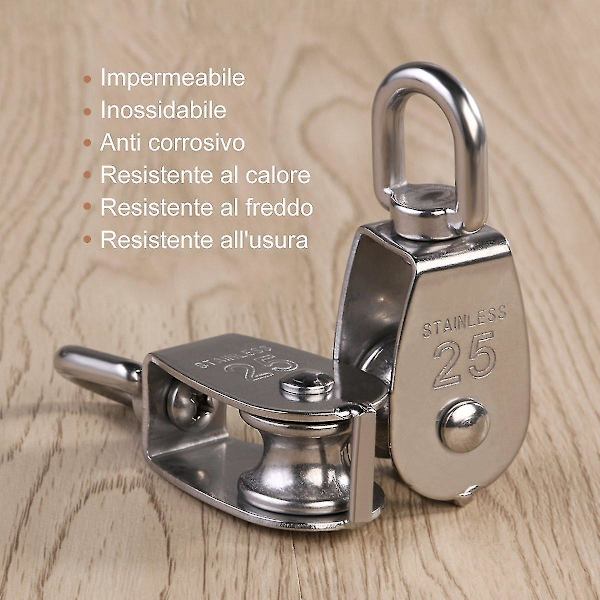 25mm 304 Rostfritt Stål Remskiva M25 400kg Lyft Remskiva Enkel Remskiva Swivel Hook Remskiva - Silver (2 Stycken)