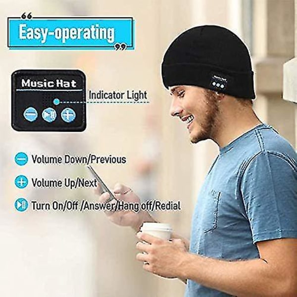 Bluetooth mössa med ljus, perfekta pappapresenter i julen, USB uppladdningsbar tredje växeln justerbar cap(svart)