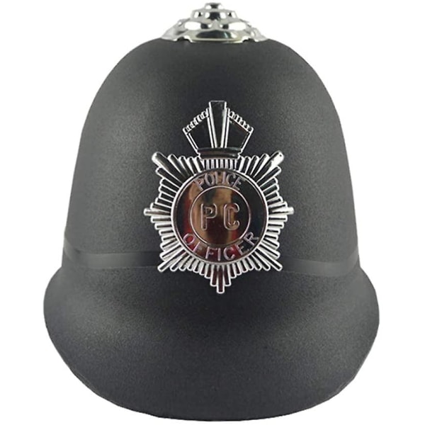 British Police Helmet Badge Halloween Cosplay Plastic Cop Hat Bobby Helmet Fancy Dress for Cosplay Dancing Party Stage Performance Black