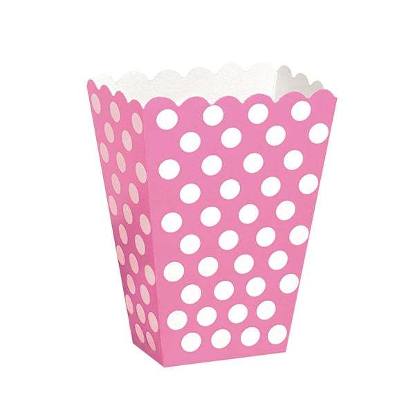 8 burkar rosa popcorn med vita prickar