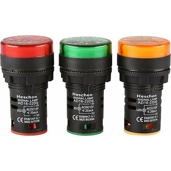 Set med 3 AD16-22D/S 12V DC 20mA Röd/Grön/Gul 22mm LED Blinkers
