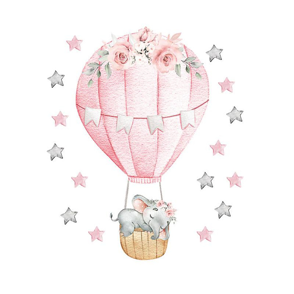 Vattenfärg Rosa Luftballong Väggklistermärke Baby Barnkammare Dekal Barnrum Dekor, 1set-30*90CM