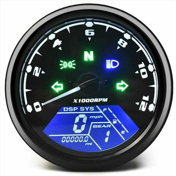 Universell motorcykelodometer - LCD digital hastighetsmätare - varvräknare med nattljus för 12V motorcykel