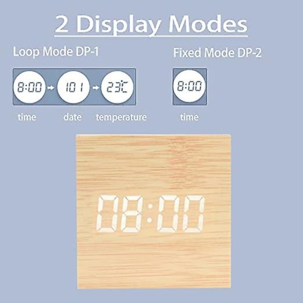 Digital LED-väckarklocka - Träväckarklocka Ljusstyrkenivåer - Mini Sängbordsklocka med Intuitiv Display för Sovrum/Sängbord/Skrivbord/Barninredning