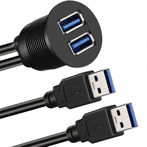 2 porte dobbelt USB 3.0 Aux Flush Mount bilmontering forlængerkabel til bil lastbil båd motorcykel instrumentbræt