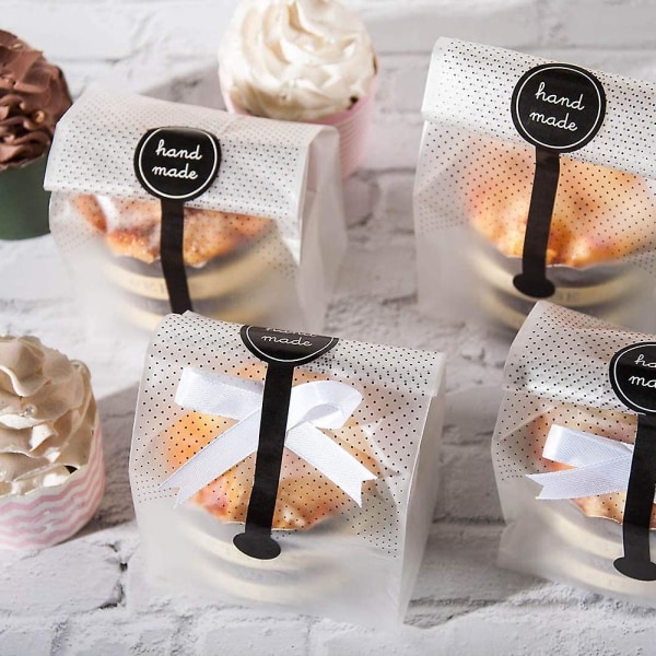 100 pakke kakeposer gjennomskinnelig plastgodteriposer Godbitposer for mini brød, bundt kake, varm kakao