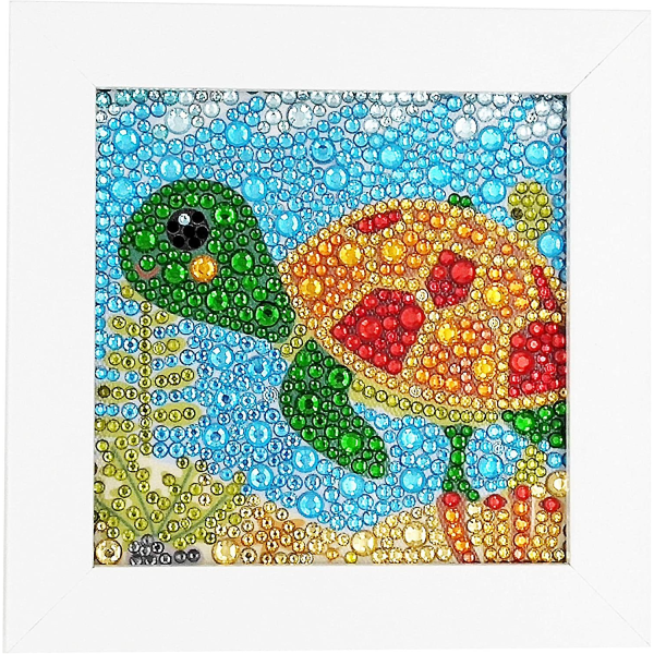 Liten og enkel gjør-det-selv 5d diamantmaling av mosaikksett med hvit ramme for barn - Little Turtle