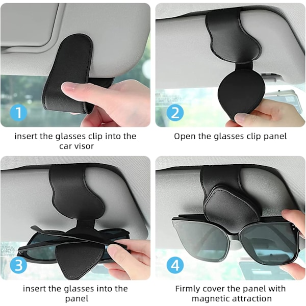 Glasögonhållare, läder glasögonhållare för bil, 2-pack glasögonhållare för bil solskydd, läder glasögonhållare (svart)