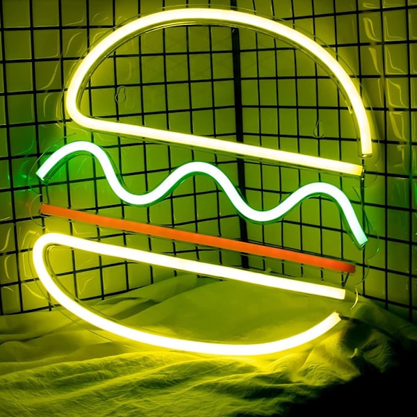 LED Neon Hamburger Mönster Sovrum Hängande Vägg Hängande Dekoration USB