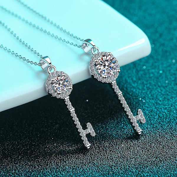 Key Design Moissanit Hängehalsband 6,5 mm S925 Silver D Färg Ideal Cut Diamant Halsband För Kvinnor (Zirkon)