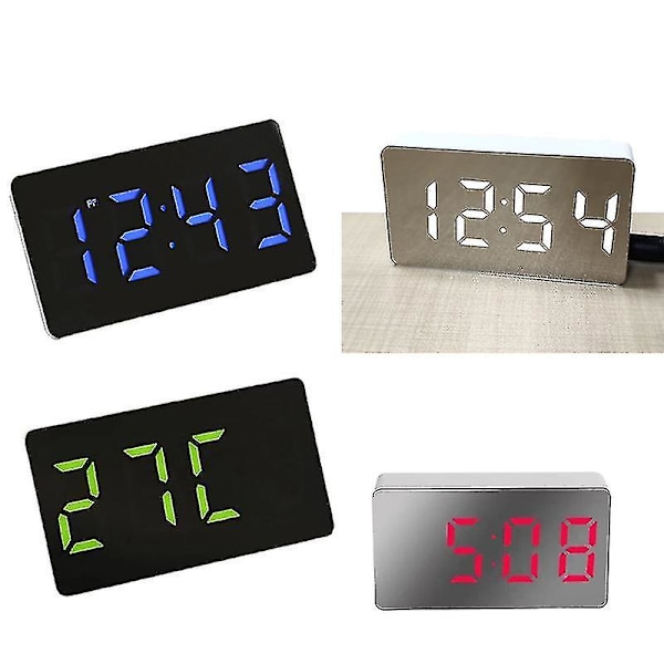 Bil LED Spegel Temperaturindikator Klocka Elektronisk Väckarklocka Bilklocka Mini Digital Reseväckarklocka