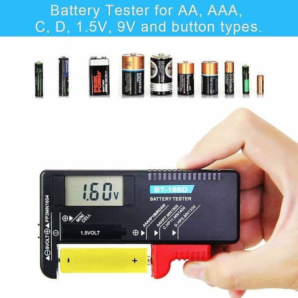 Batteritester Digital akkumulatortester Bt-168D Batteritester med LCD-skjerm Universalbatterier for batteritester