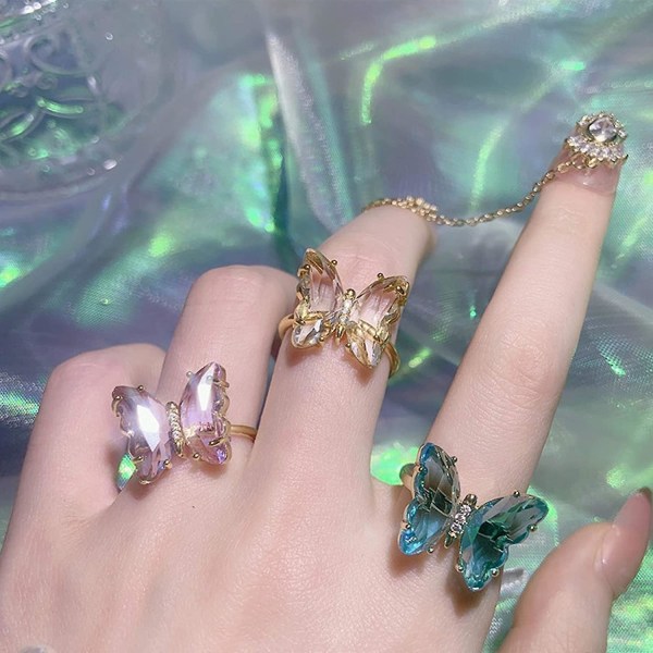 Fjärilsringar Akryl Kristallringar Färgglada vintage söta ringar Smycken för tjej kvinnor tonåringar