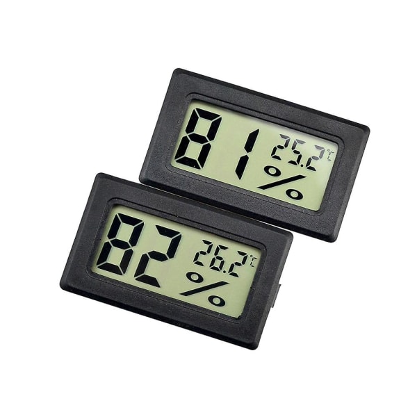 1 stk. Mini Digital LCD Termometer Hygrometer, Digital Termometer Hygrometer Indikator til Køkken Kontor Hjem Fugtere Inkubatorer Krybdyr (Sort)