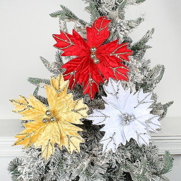 3 st Glitter julgransdekorationer med stjälk Julblommor DIY simulering blomdekoration