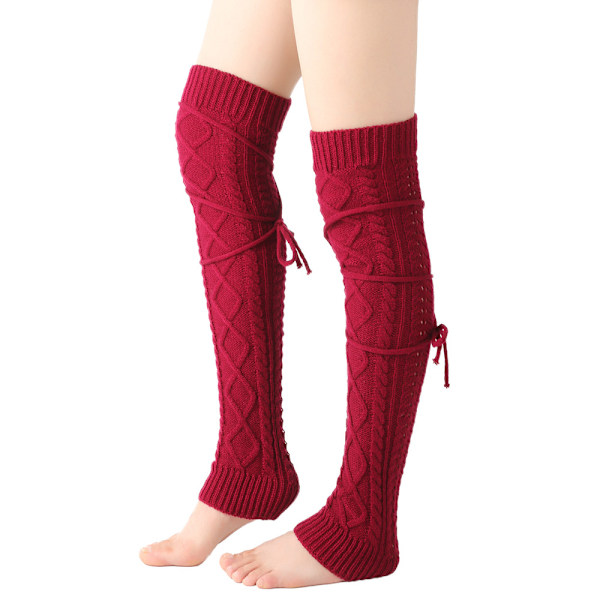 Långa damsockor med snörning, stickade virkade vadsockor (B)