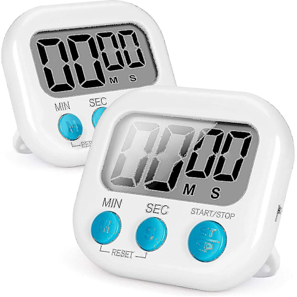 2 st Digitala Tidtagare med LCD-Skärm, Vit Magnetisk Timer Stoppur med Alarm för Kök Matlagning Sport