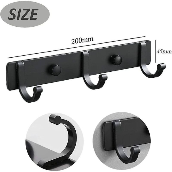 1 st väggmonterad klädhängare, aluminium väggmonterade klädkrokar, svart väggkrok, starka badrumsklädhängare för sovrum, kök, kläder, handduk, hatt (3 krokar, svart)